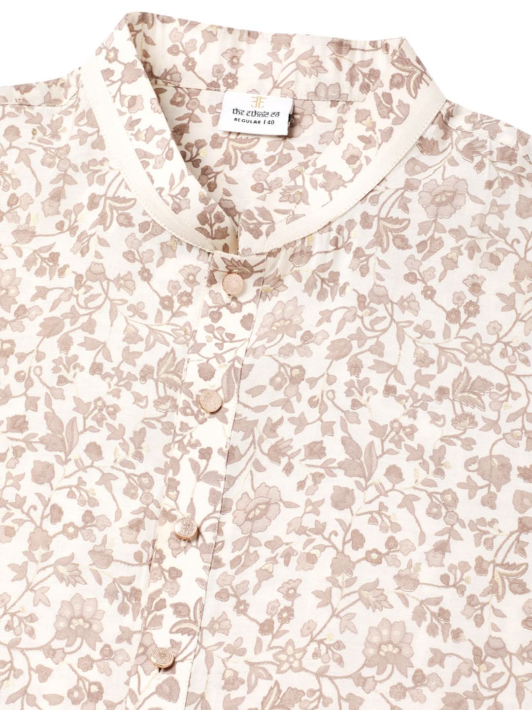 Cream block printed kurta set