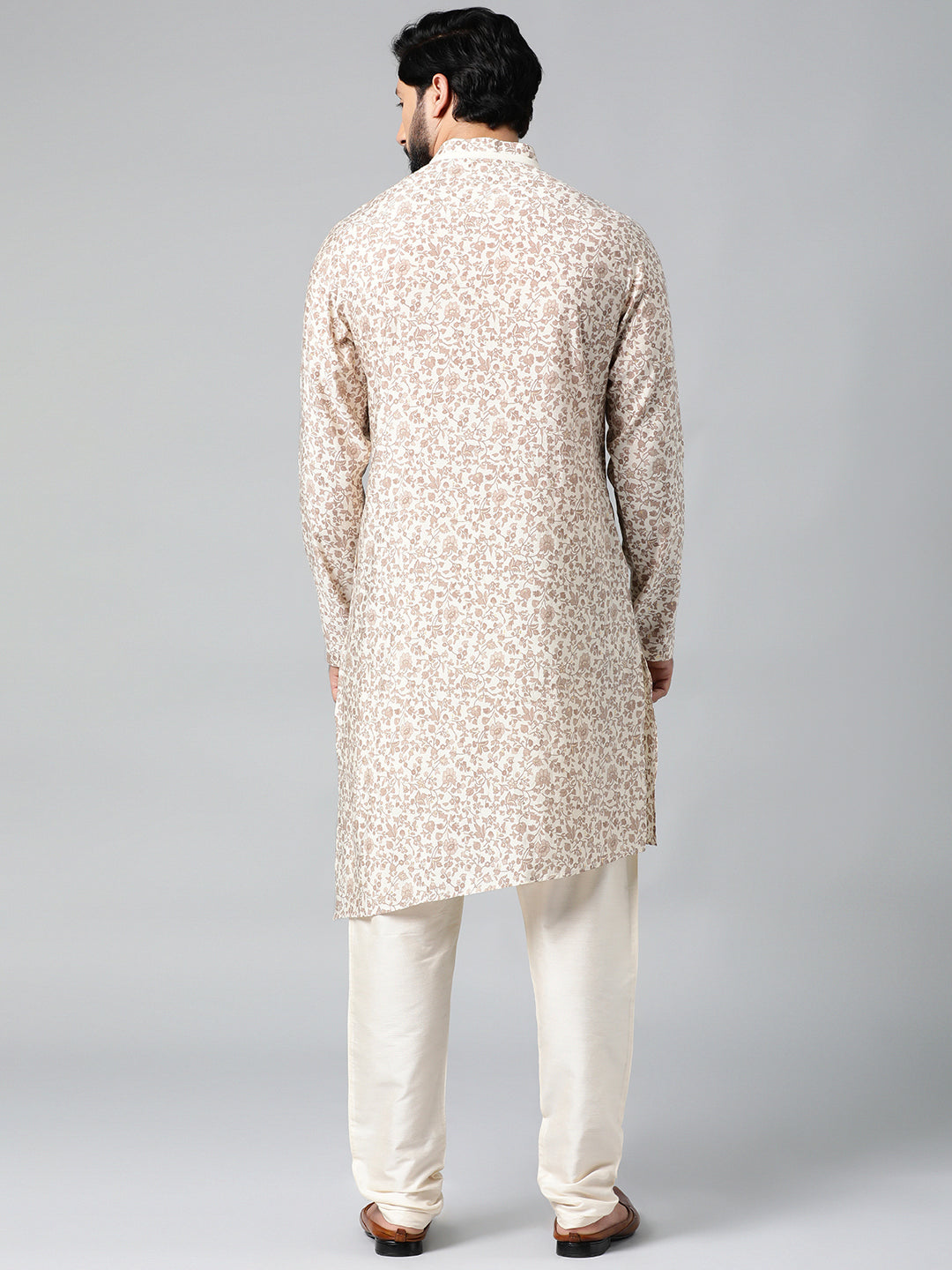 Cream block printed kurta set