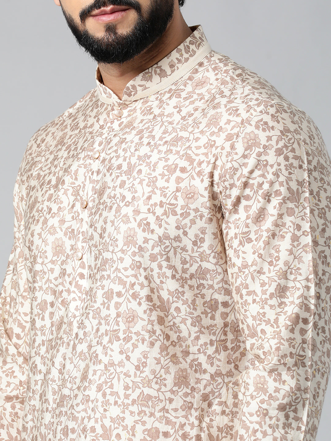 Cream block printed kurta set