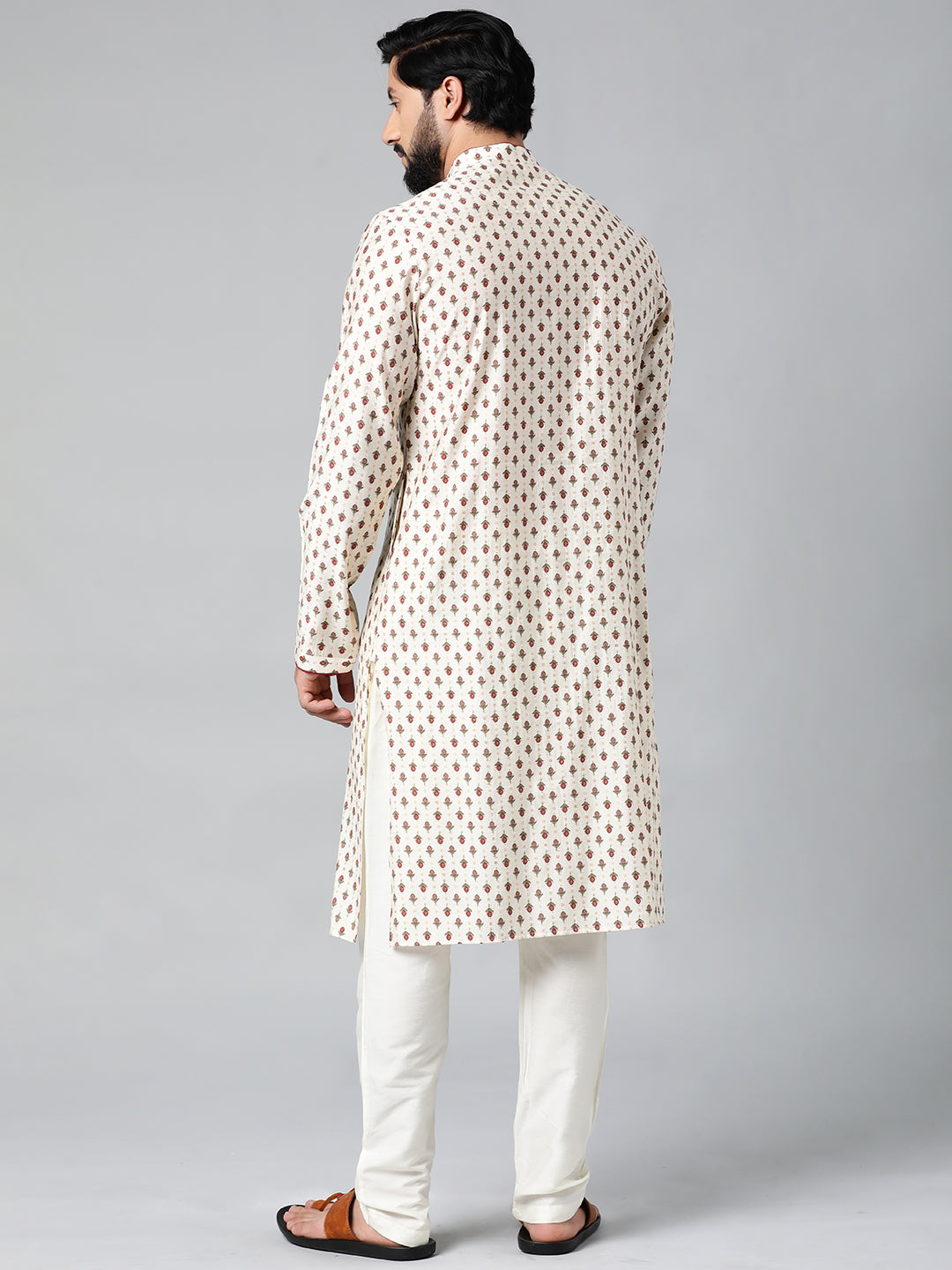 Cream Sanganeri Print Side Open Kurta Set