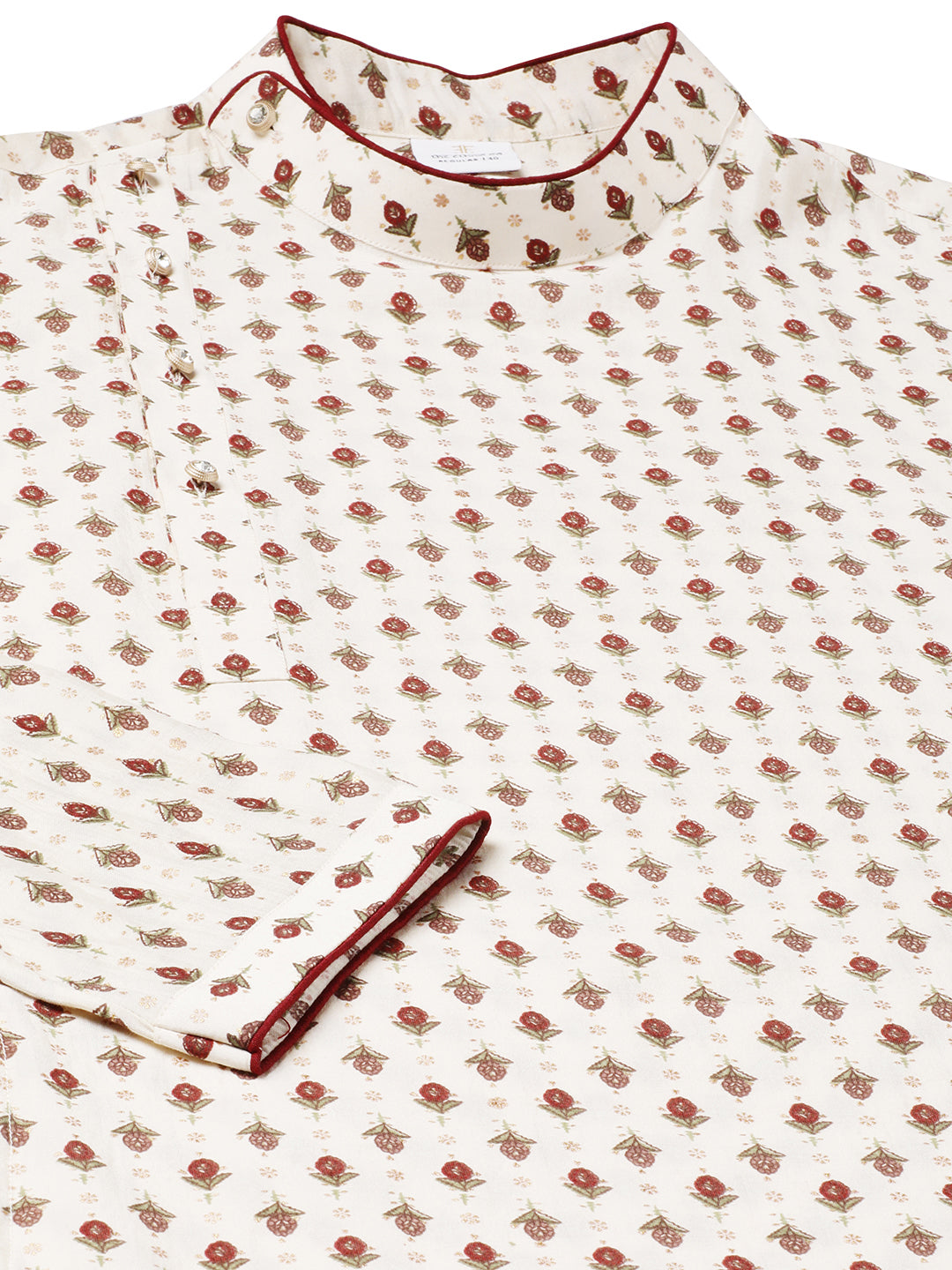 Cream Sanganeri Print Side Open Kurta Set