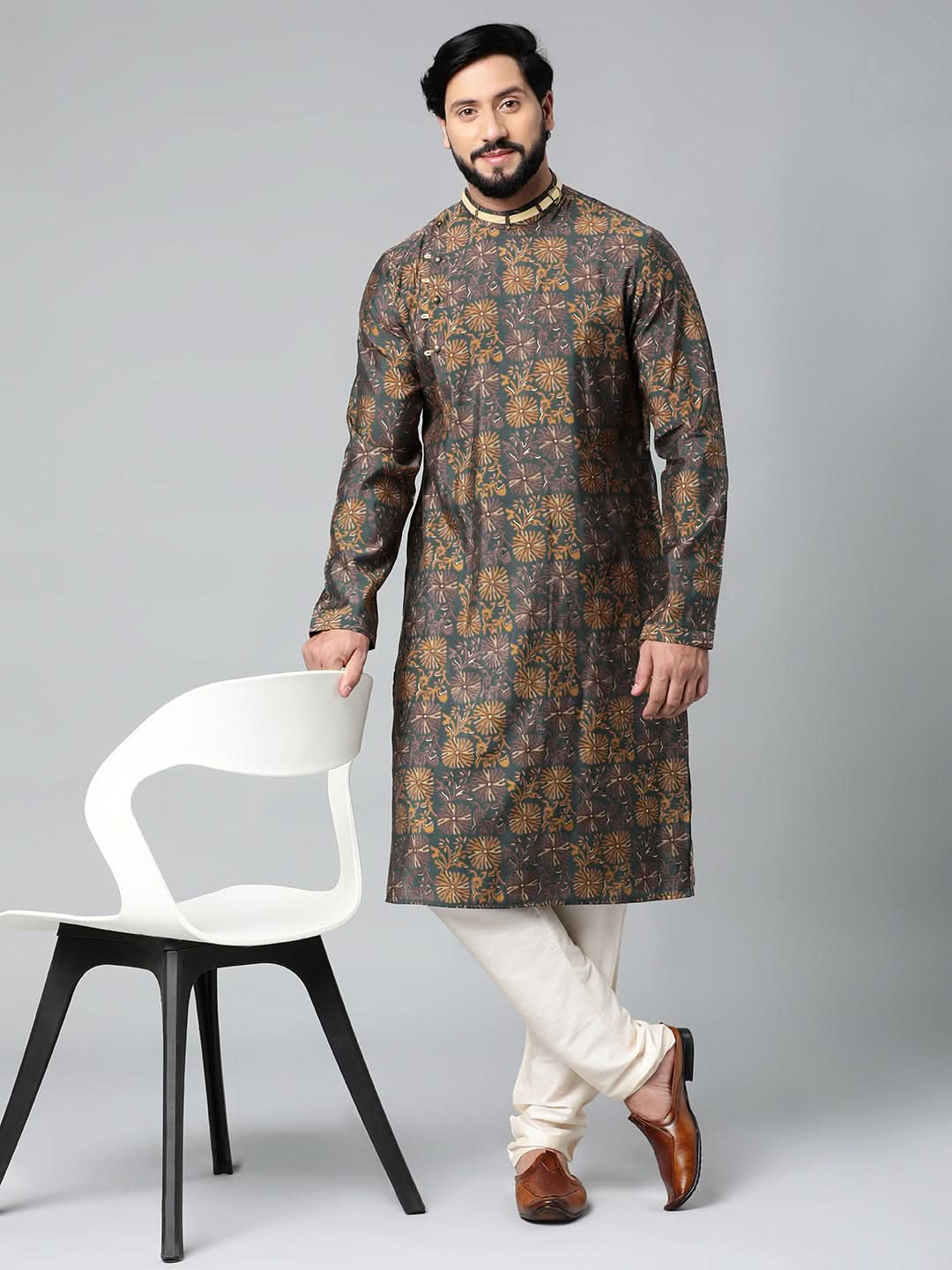 Grey Block Printed Kurta Set