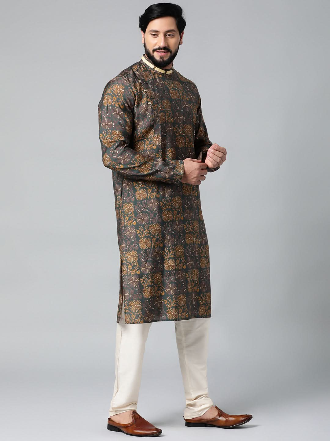 Grey Block Printed Kurta Set