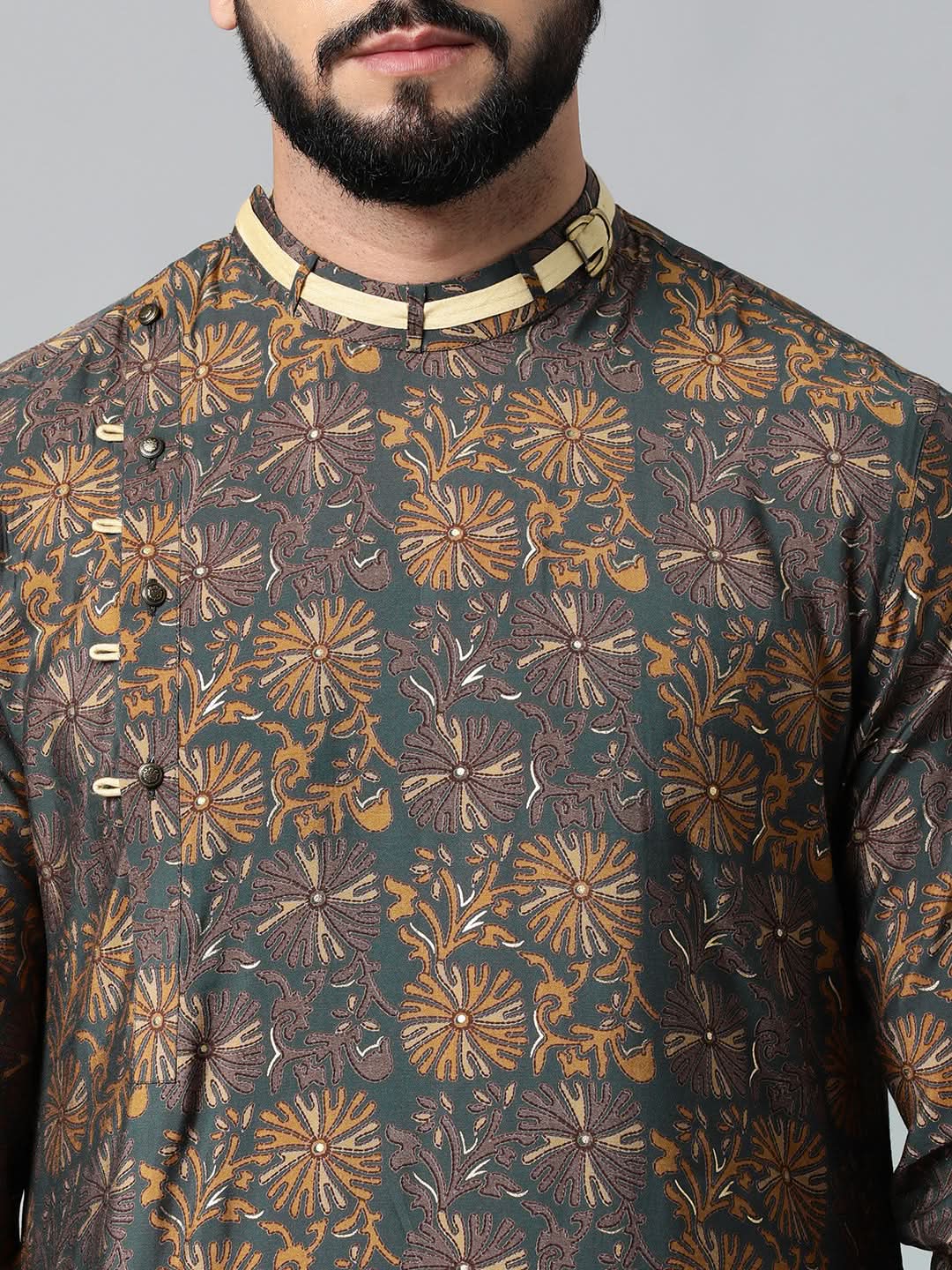 Grey Block Printed Kurta Set