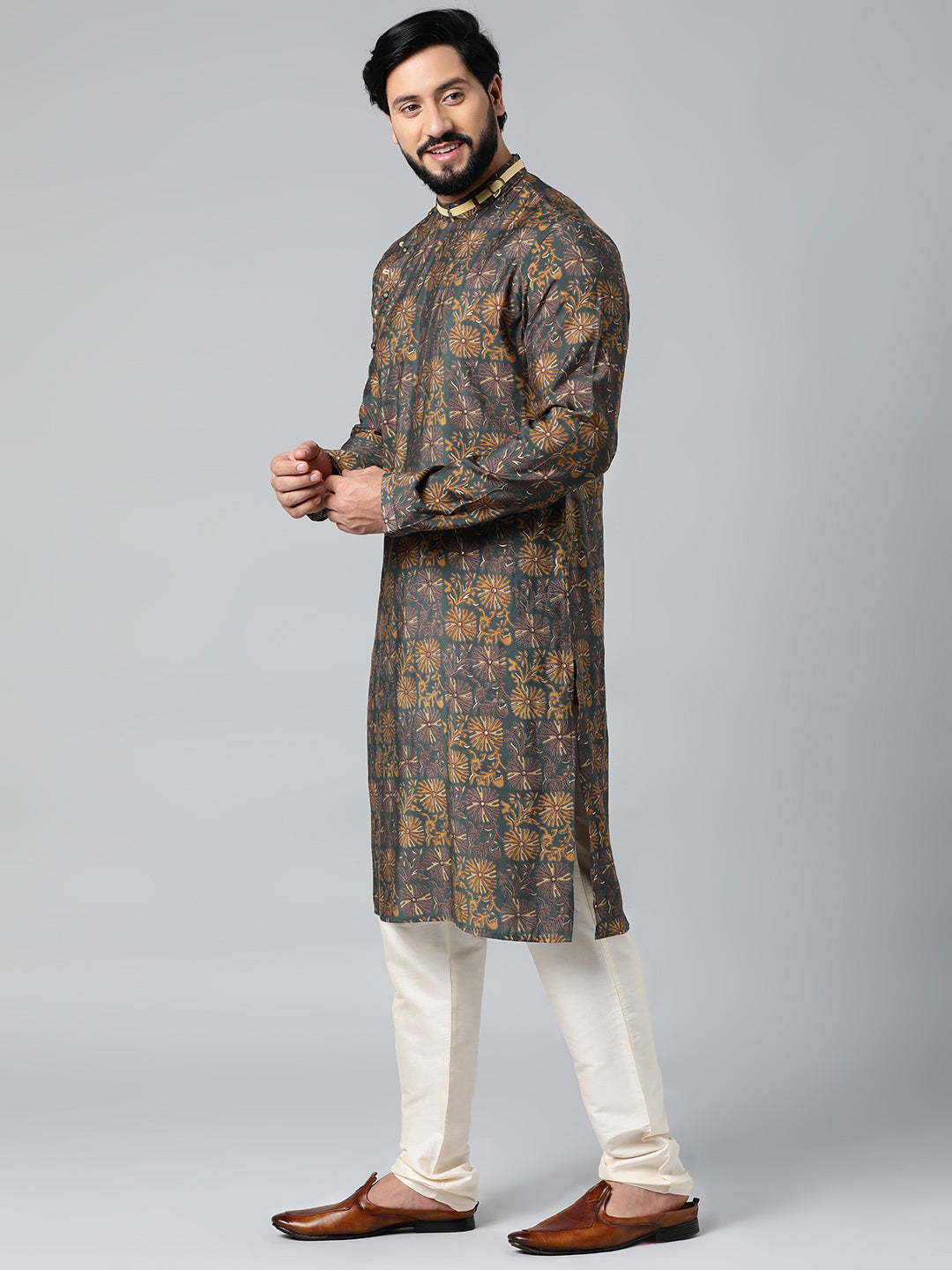 Grey Block Printed Kurta Set