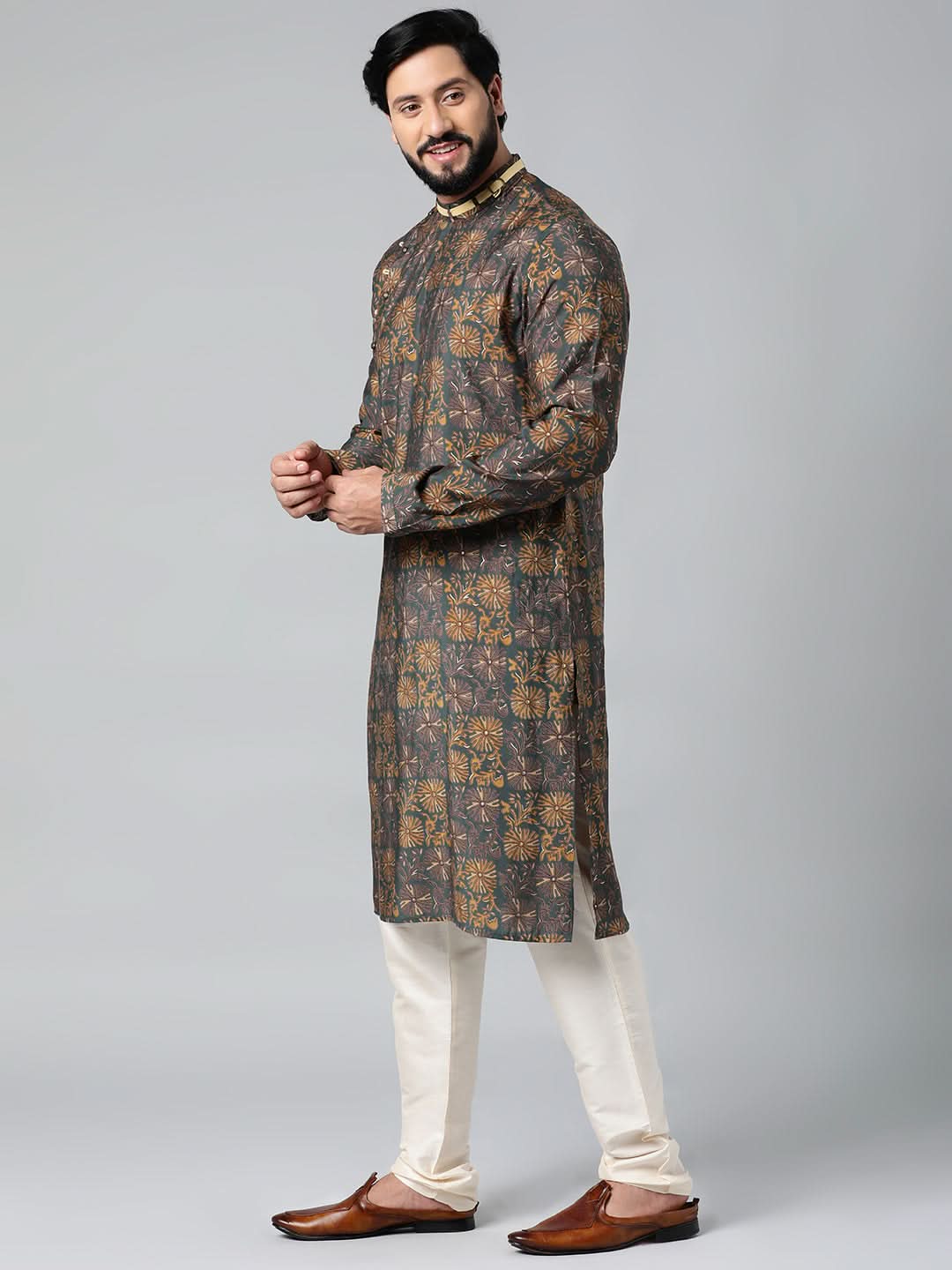 Grey Block Printed Kurta Set