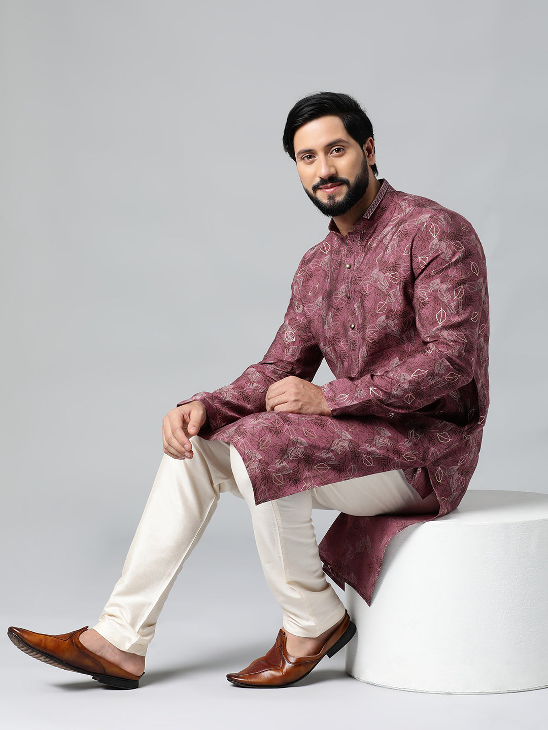 Wine Printed Kurta Set