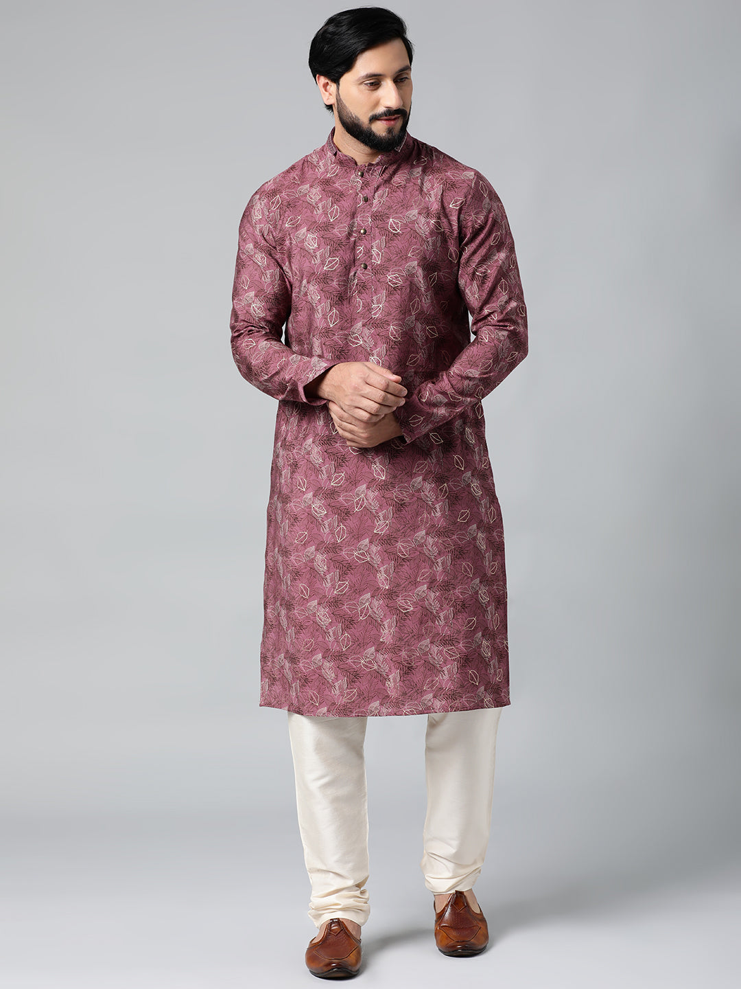 Wine Printed Kurta Set