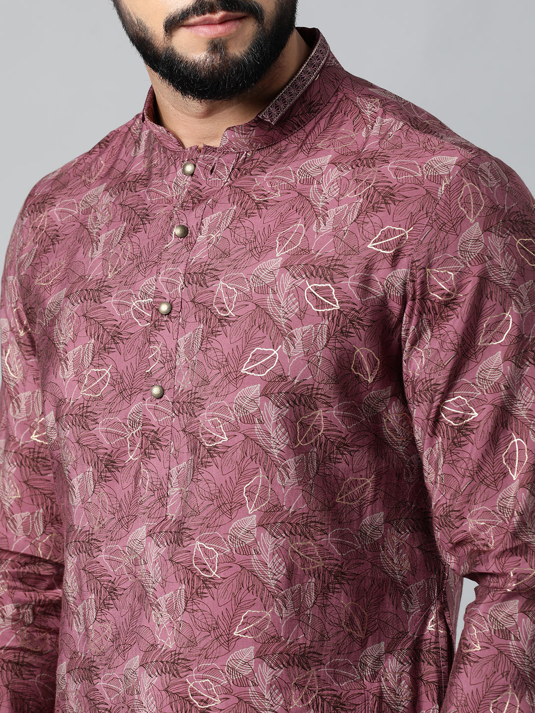 Wine Printed Kurta Set