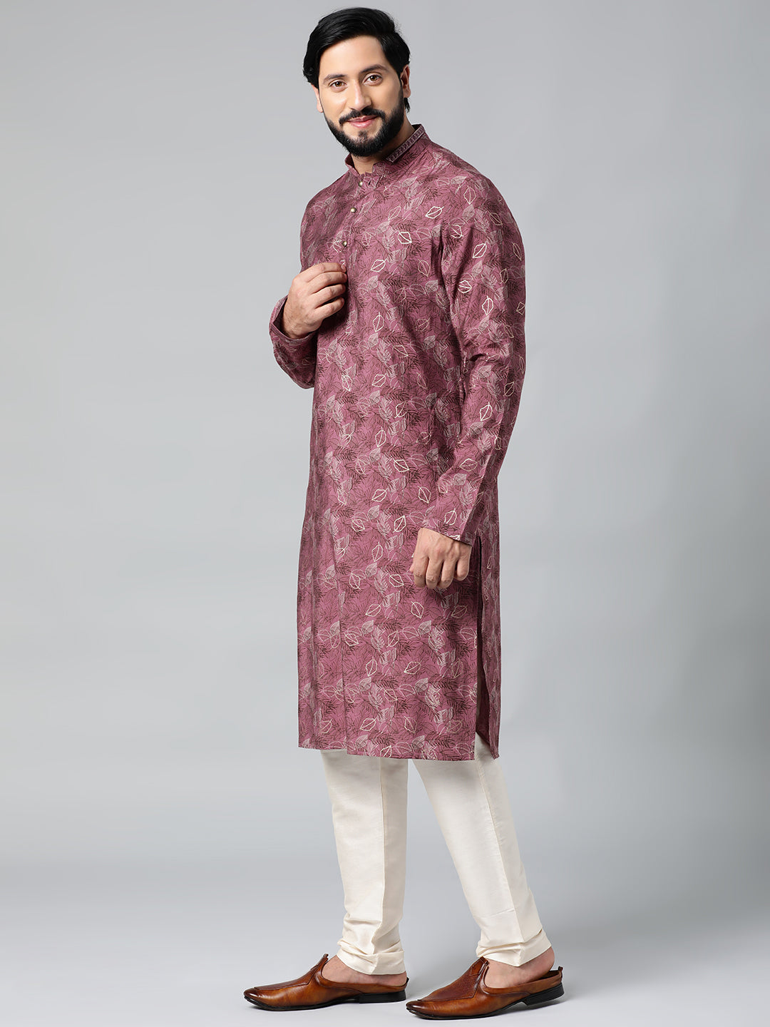 Wine Printed Kurta Set