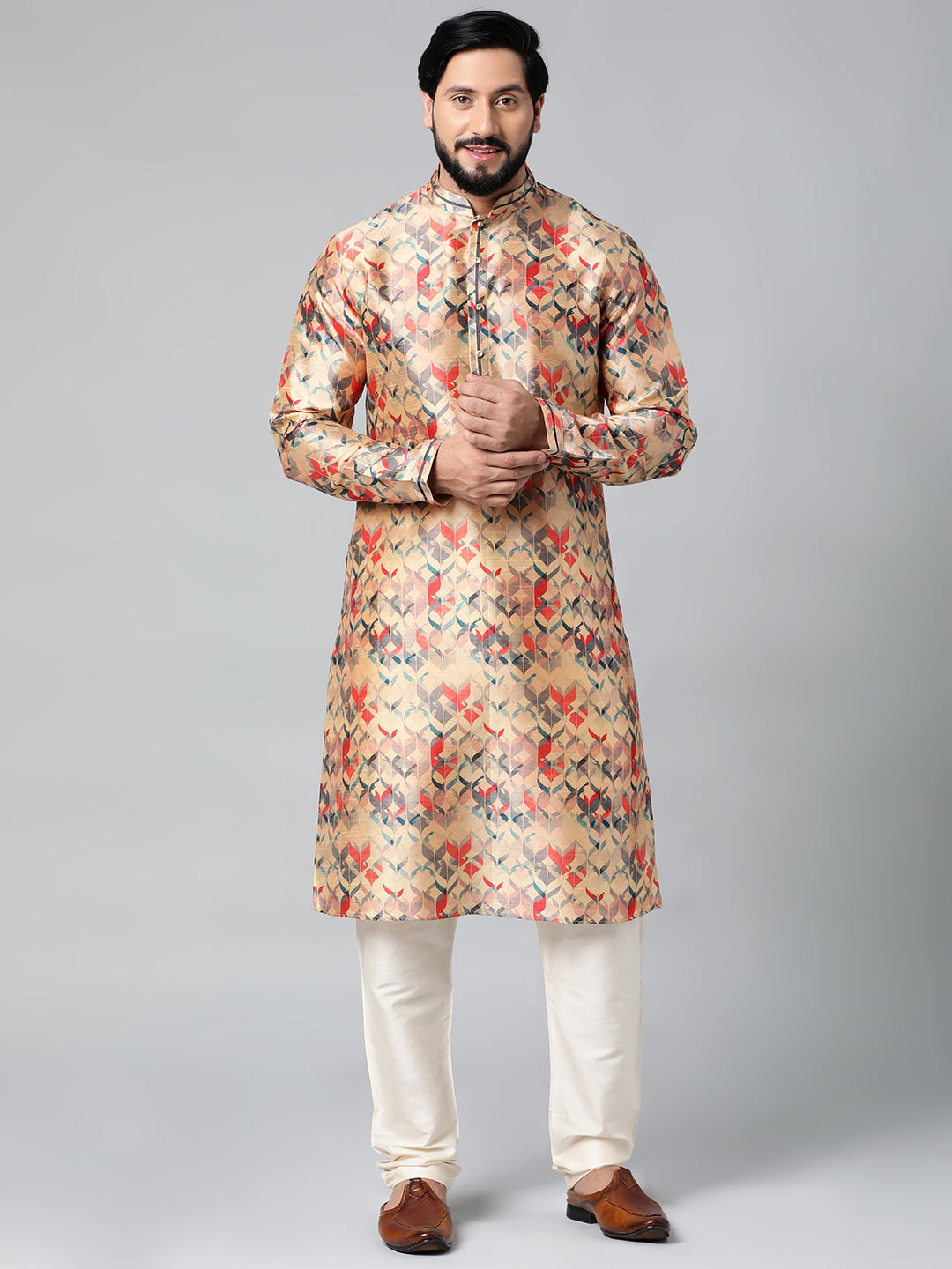 Peach Printed Kurta Set