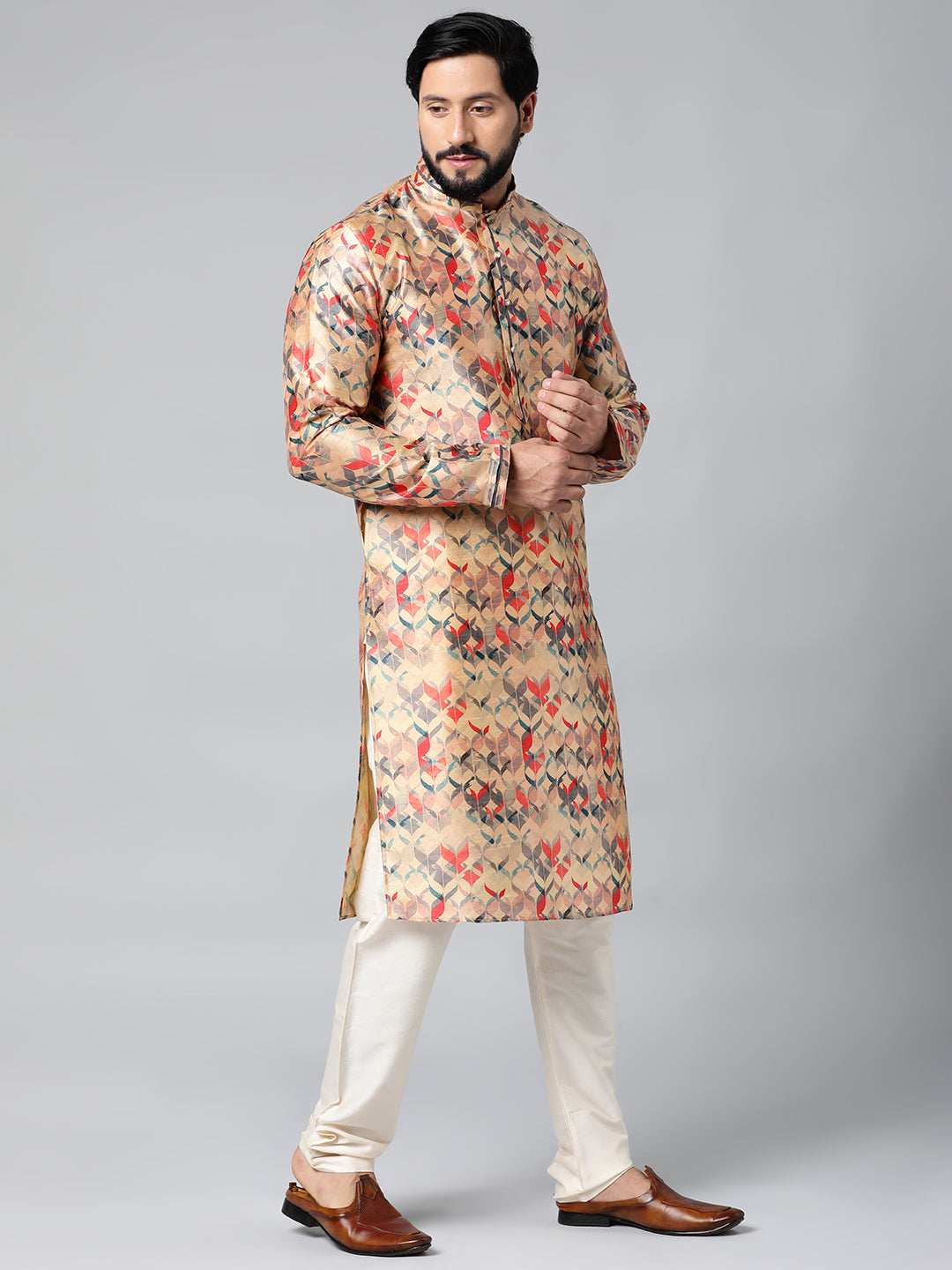 Peach Printed Kurta Set