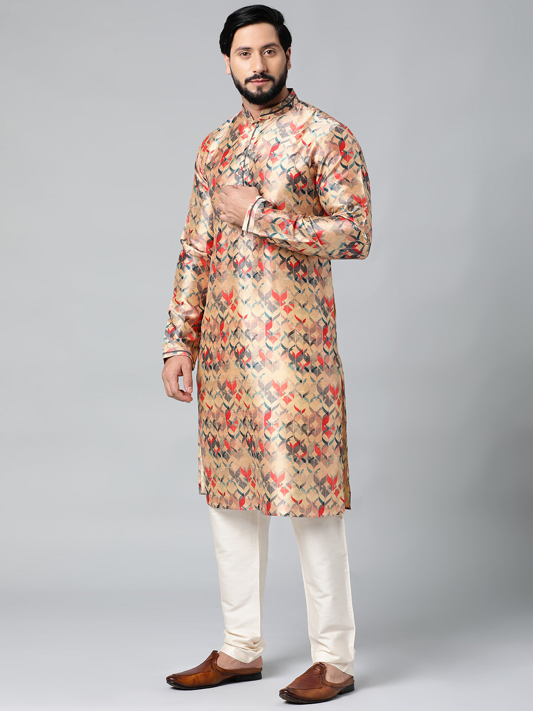 Peach Printed Kurta Set