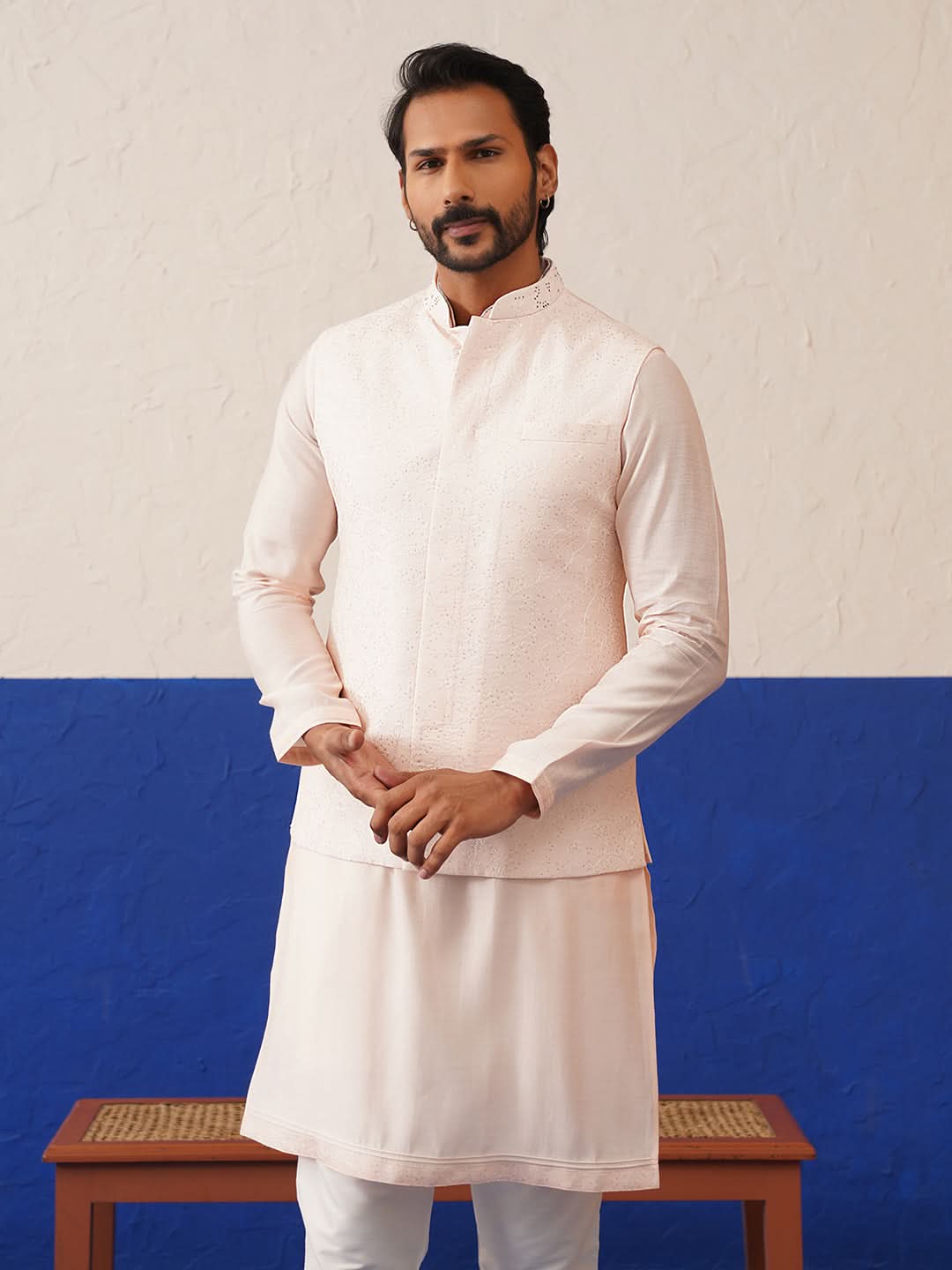 Light peach colour bundi kurta set
