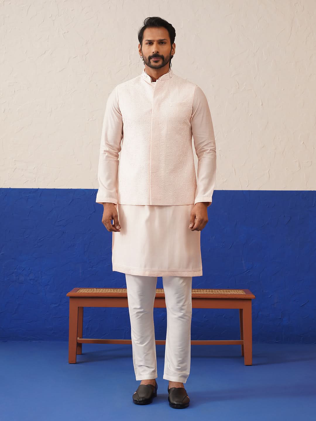 Light peach colour bundi kurta set