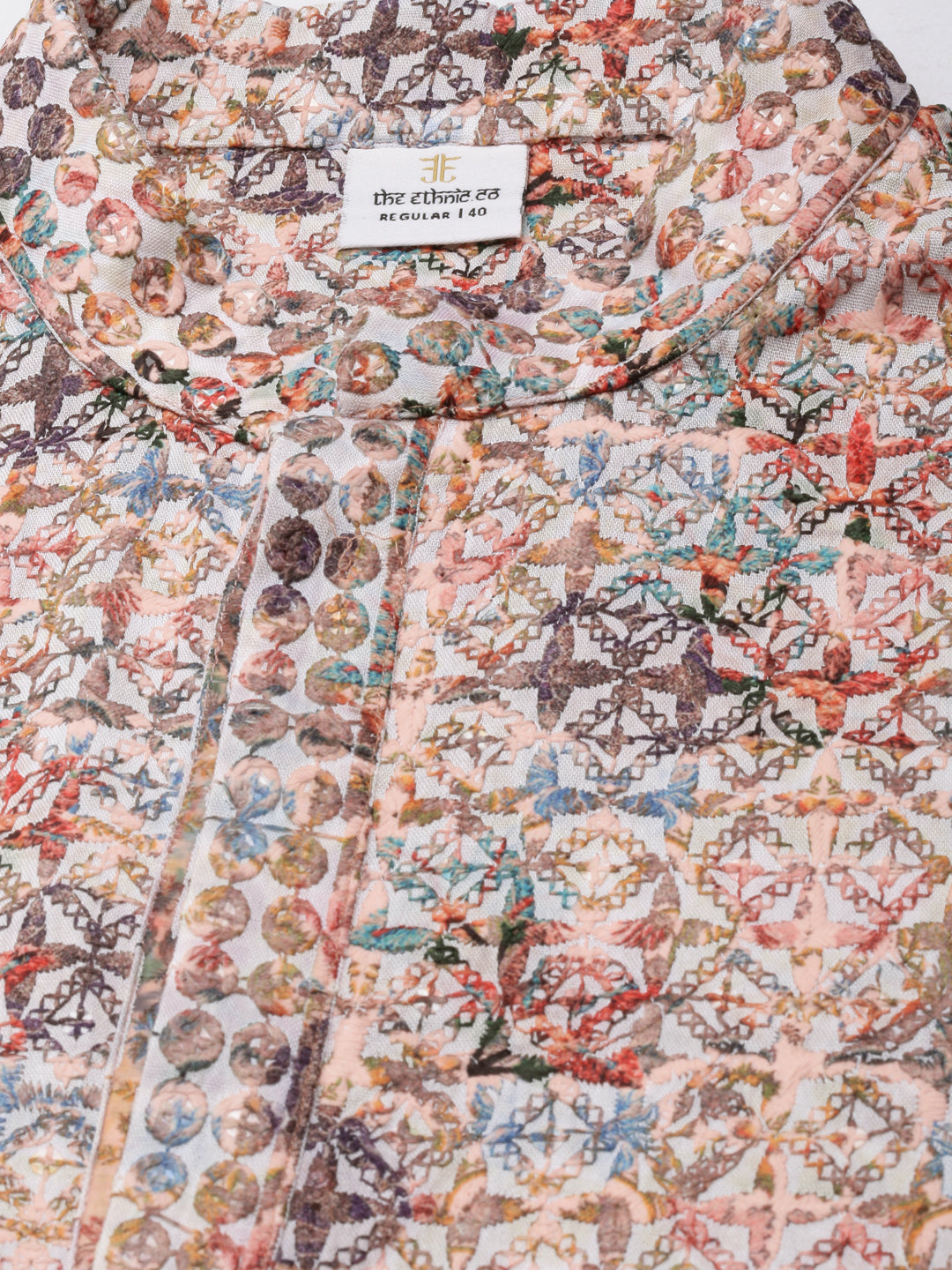 Peach Cotton Printed Chikankari Kurta set