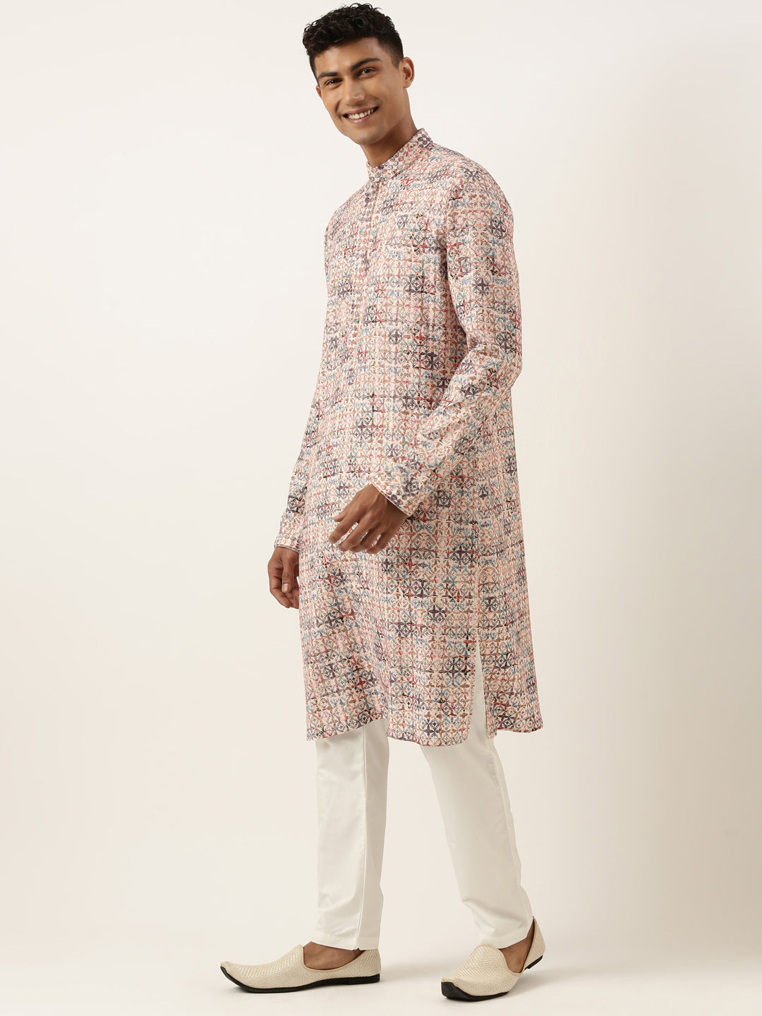 Peach Cotton Printed Chikankari Kurta set