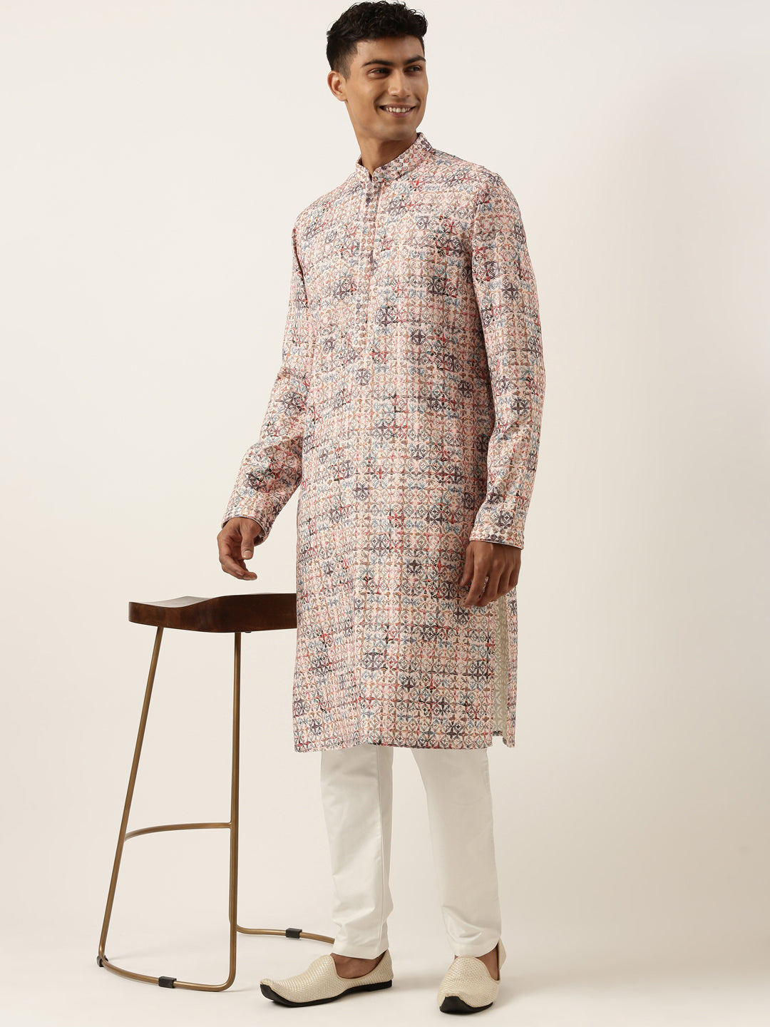 Peach Cotton Printed Chikankari Kurta set
