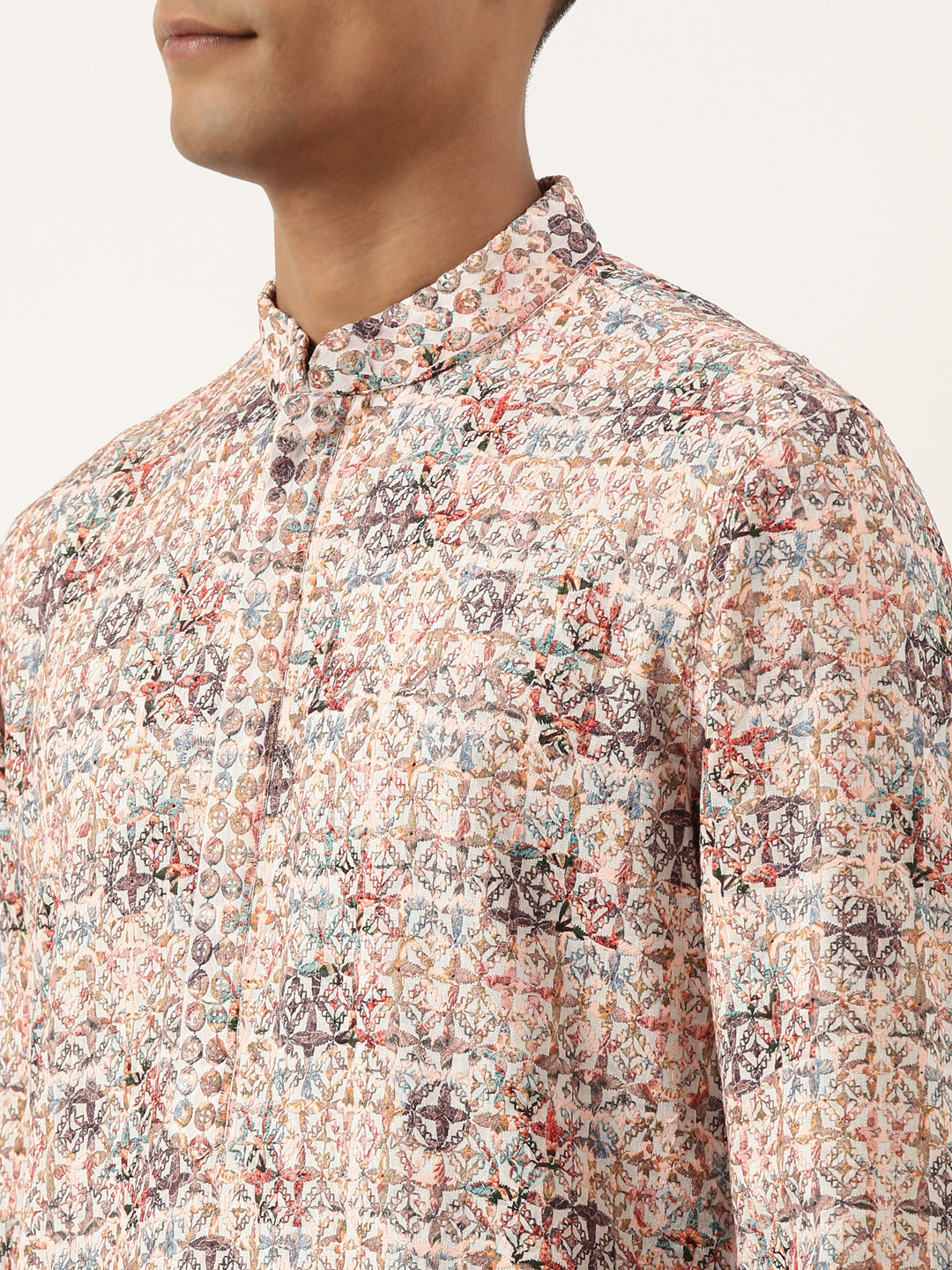 Peach Cotton Printed Chikankari Kurta set