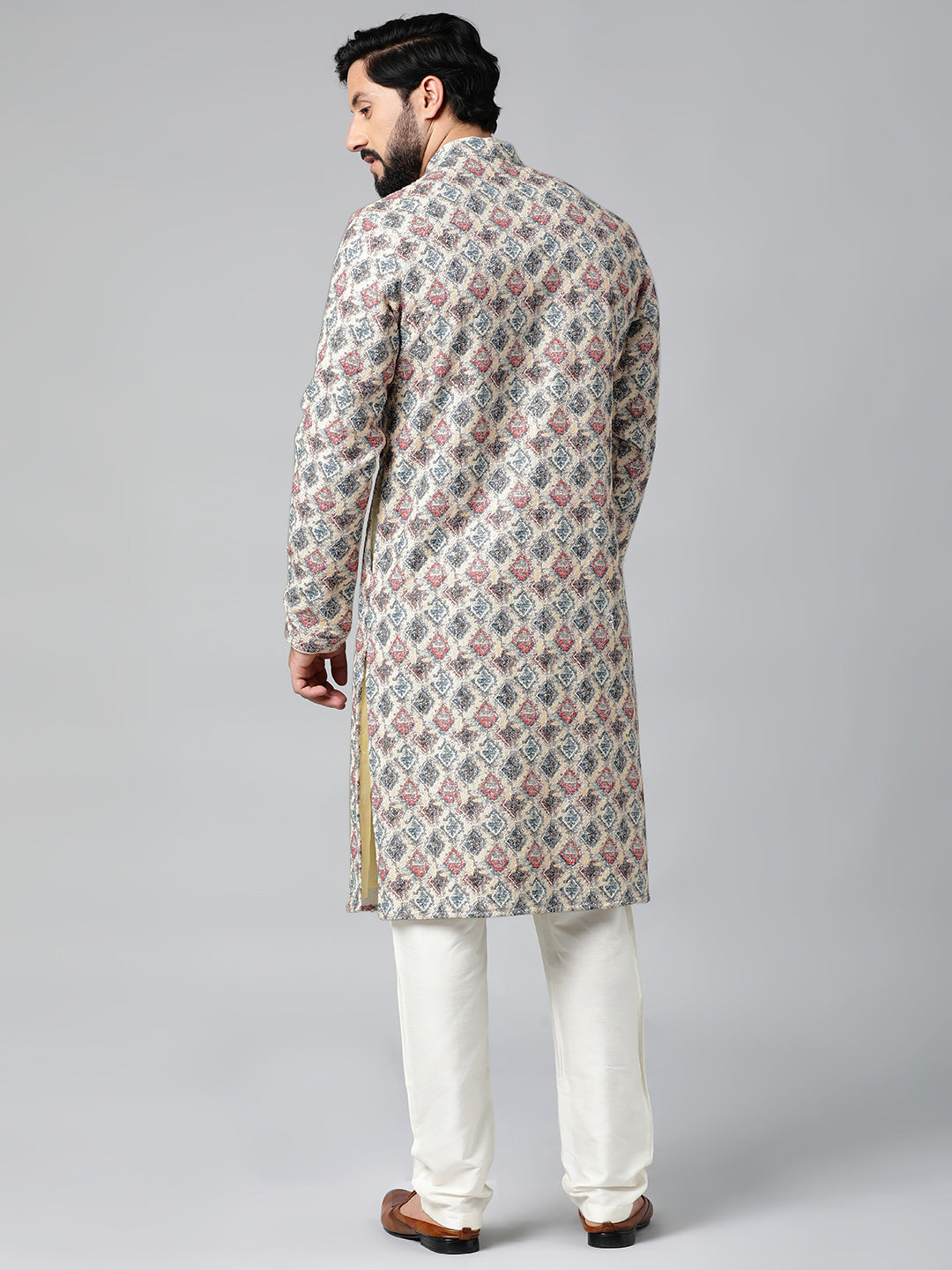 Cream Printed Chikankari Kurta Set