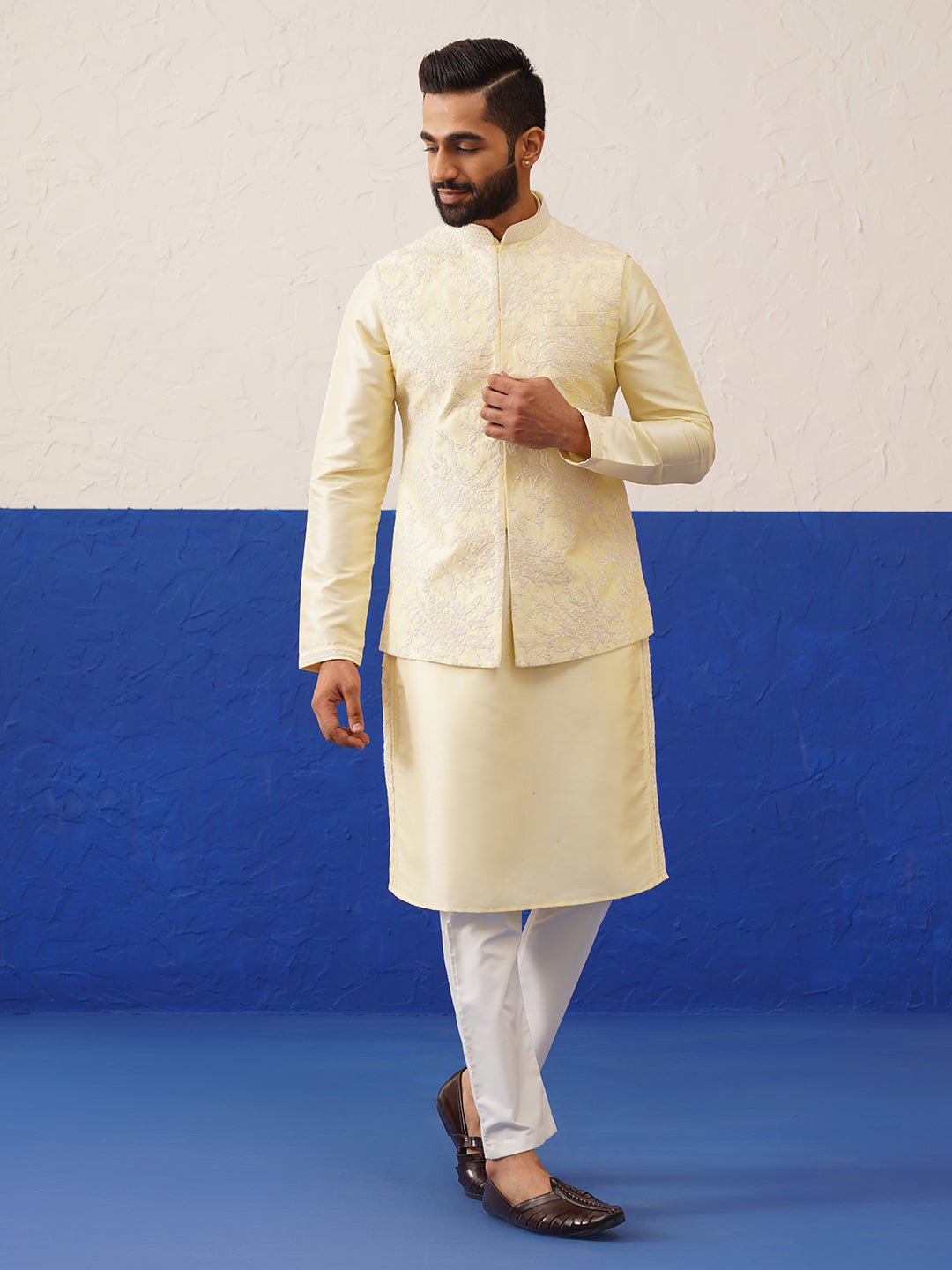 Lemon Yellow bundi kurta set