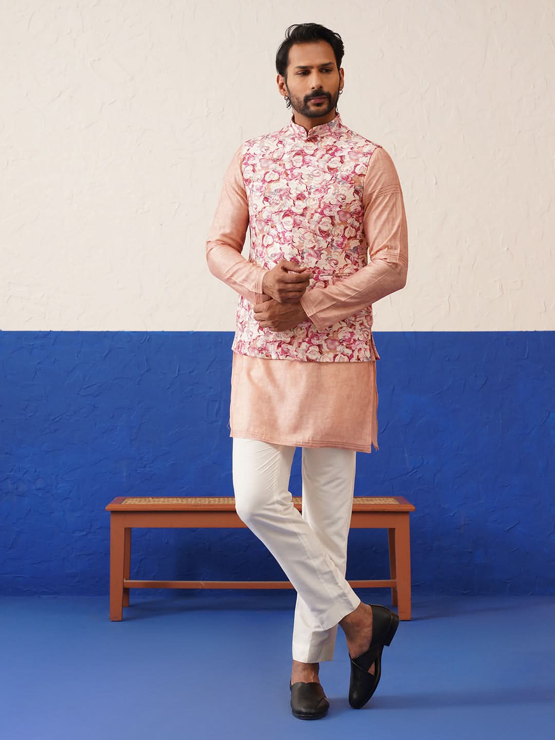 Multi printed with cord textured jacket set