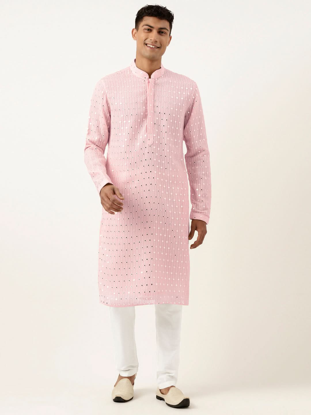 Baby Pink Mirror Embroidered Kurta Set