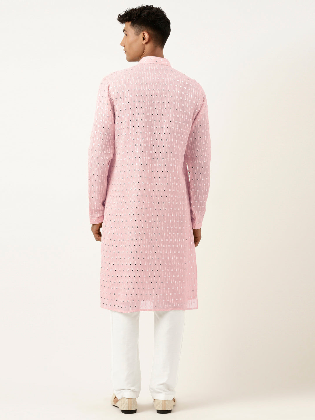 Baby Pink Mirror Embroidered Kurta Set