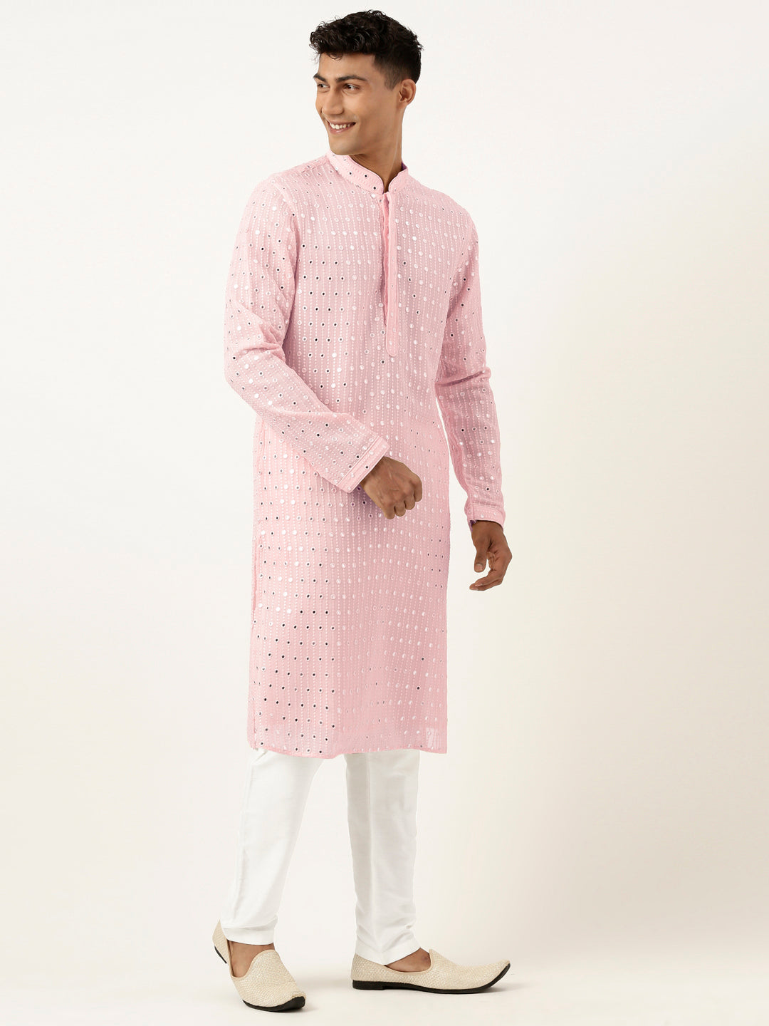 Baby Pink Mirror Embroidered Kurta Set