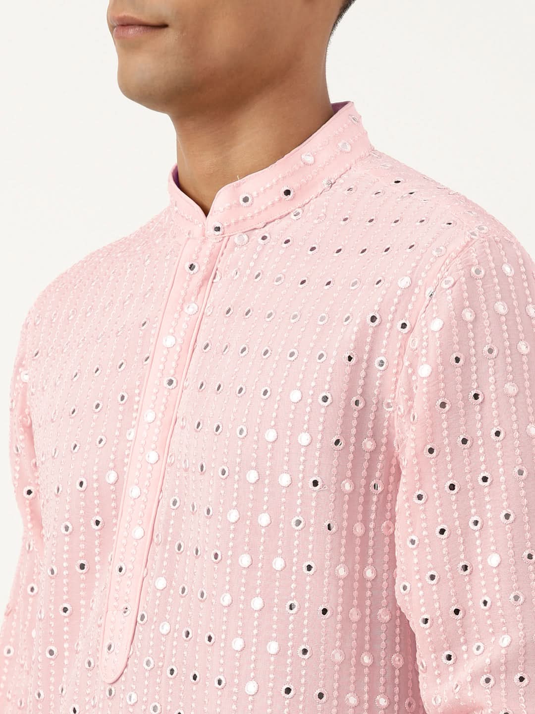 Baby Pink Mirror Embroidered Kurta Set