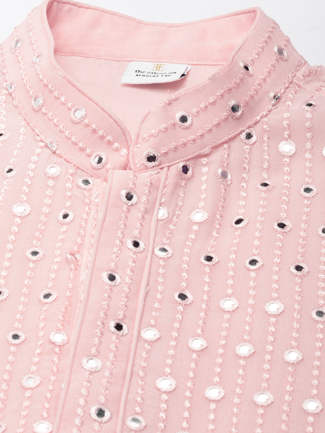 Baby Pink Mirror Embroidered Kurta Set