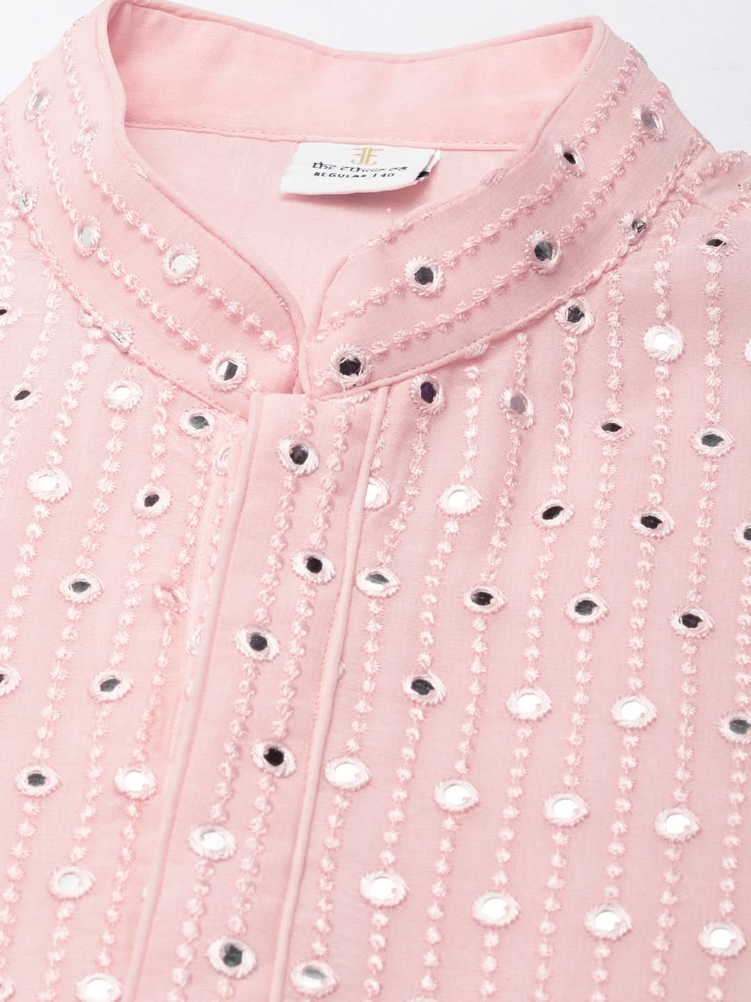 Baby Pink Mirror Embroidered Kurta Set