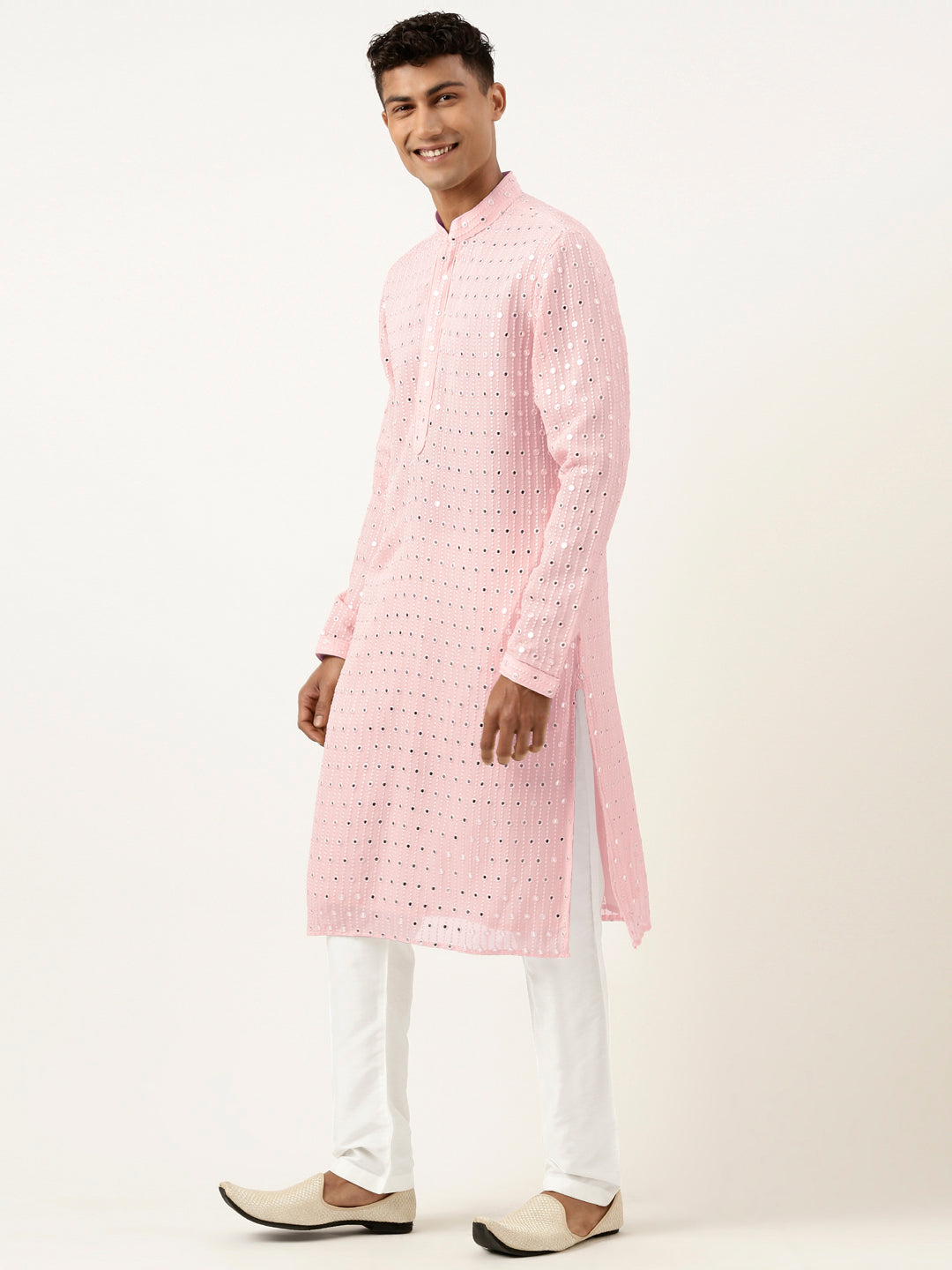 Baby Pink Mirror Embroidered Kurta Set