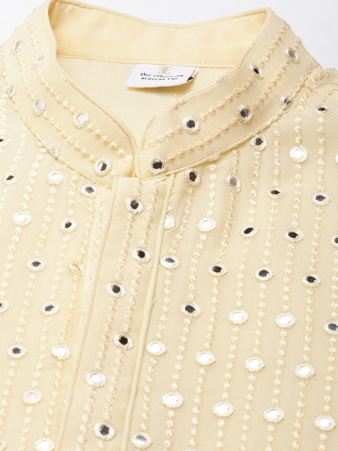 Lemon Yellow Mirror Embroidered Kurta Set