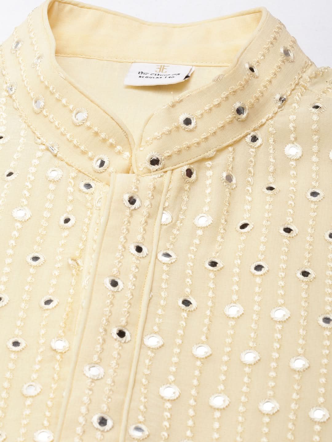 Lemon Yellow Mirror Embroidered Kurta Set