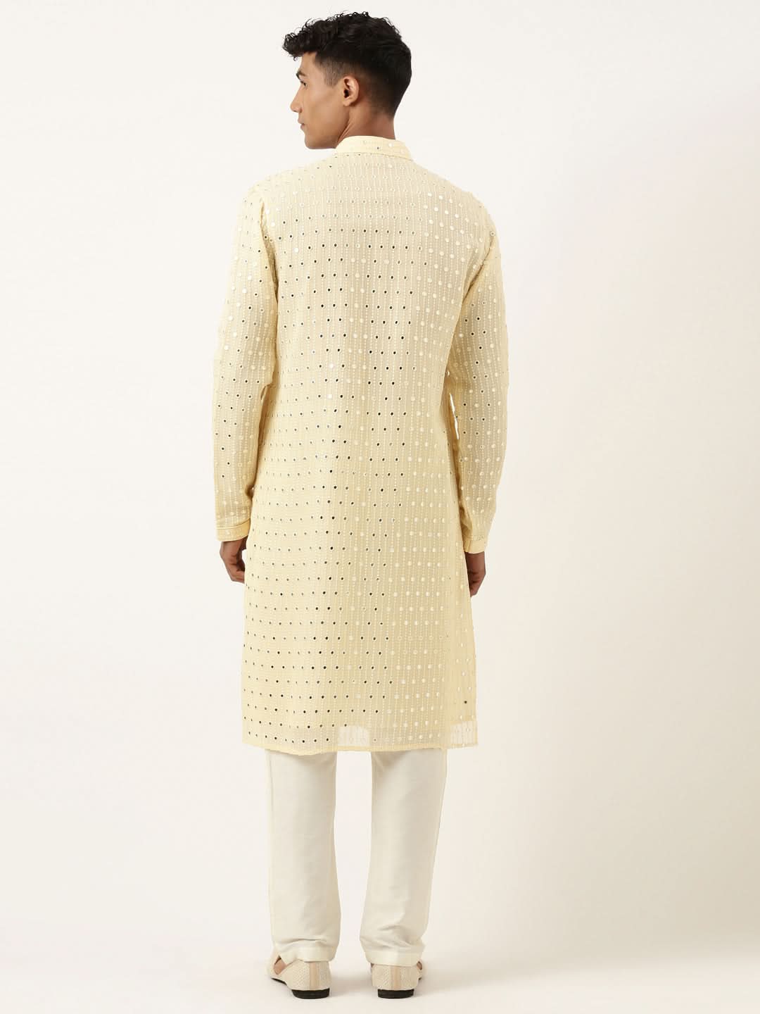 Lemon Yellow Mirror Embroidered Kurta Set
