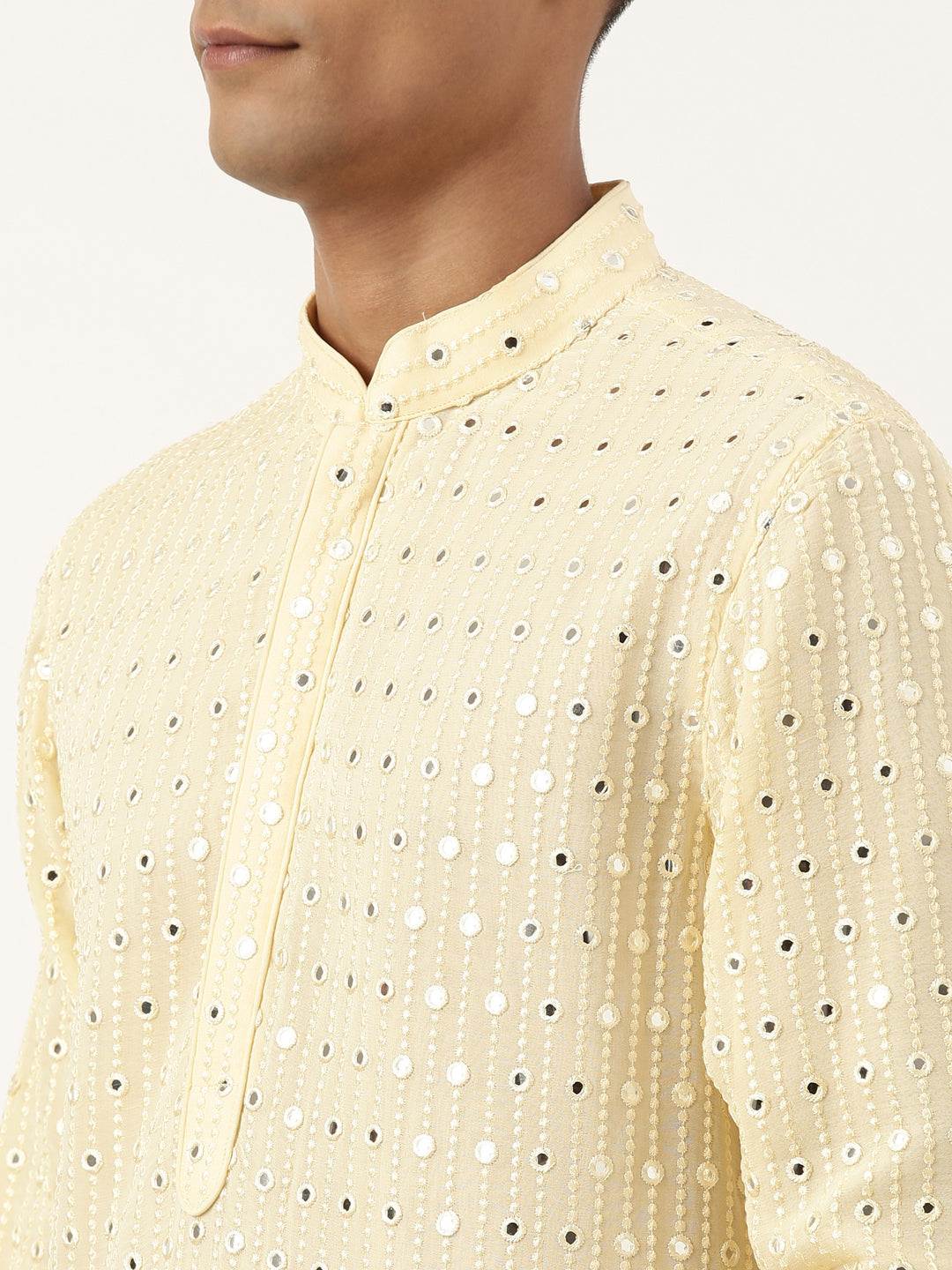 Lemon Yellow Mirror Embroidered Kurta Set
