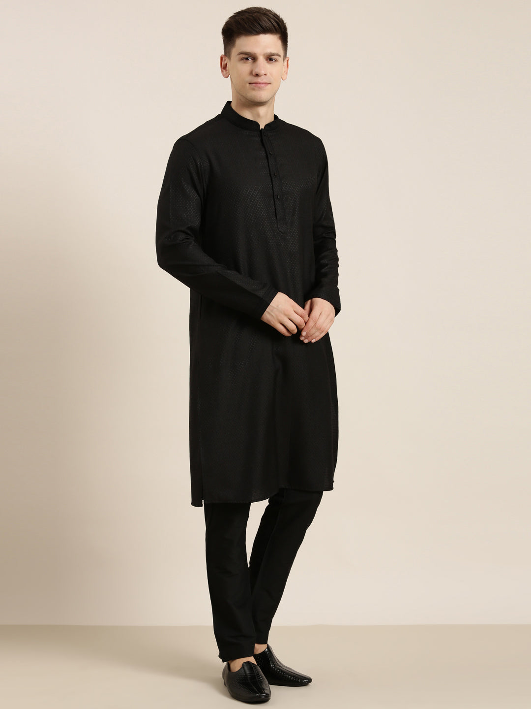 Black Printed Jacket Kurta Set