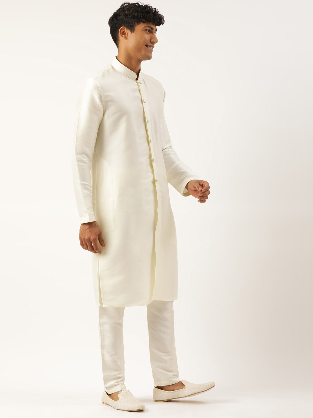 Turquise Mirror Embroidery open Jacket Kurta Set