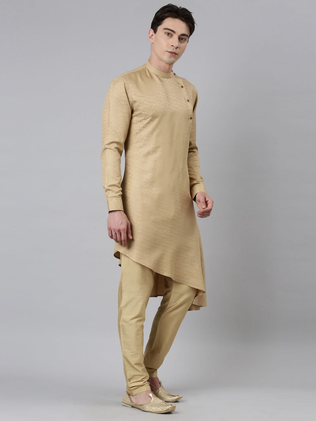 Printed Jacket With Self-Design Drape Side-Open Kurta