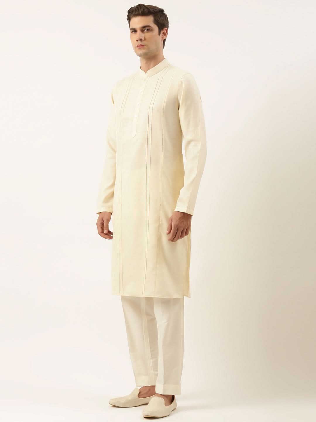 Cream Cotton Pintux Kurta Set