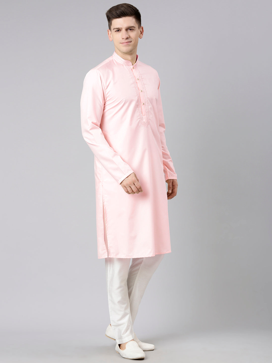 Pink Cotton Dori Embroidery Kurta Set