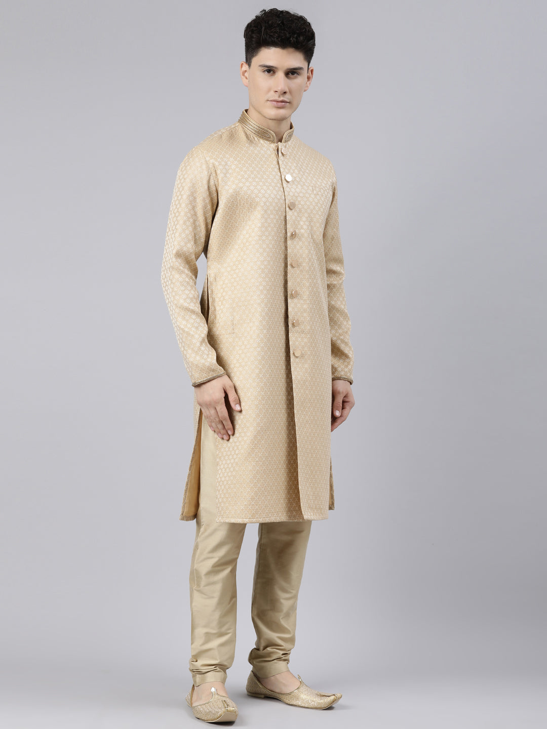 Gold Diamond Booti Front Open Kurta Set