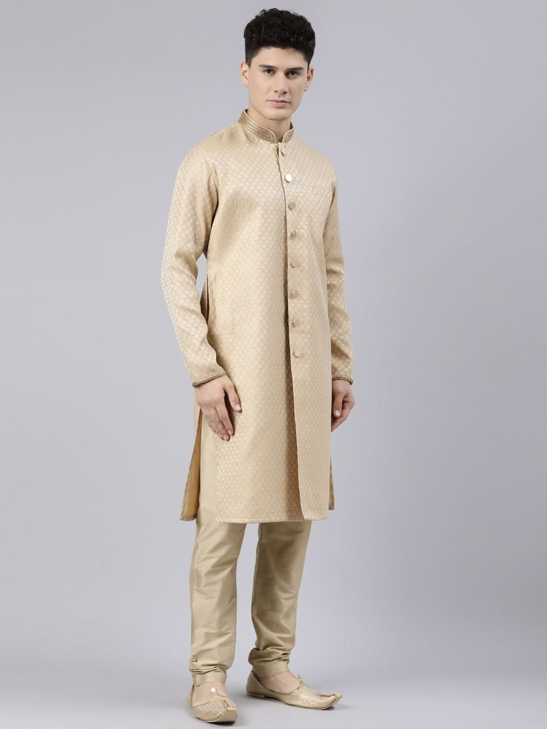 Gold Diamond Booti Front Open Kurta Set
