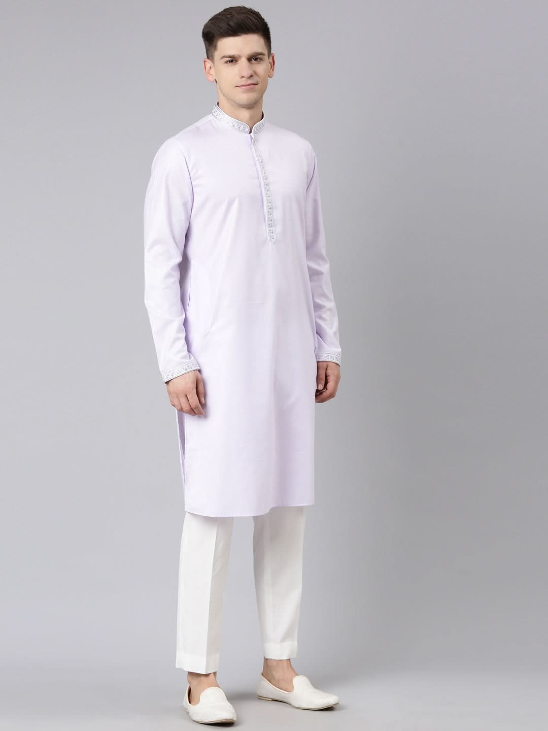 Lavender Cotton Embroidery Kurta Set