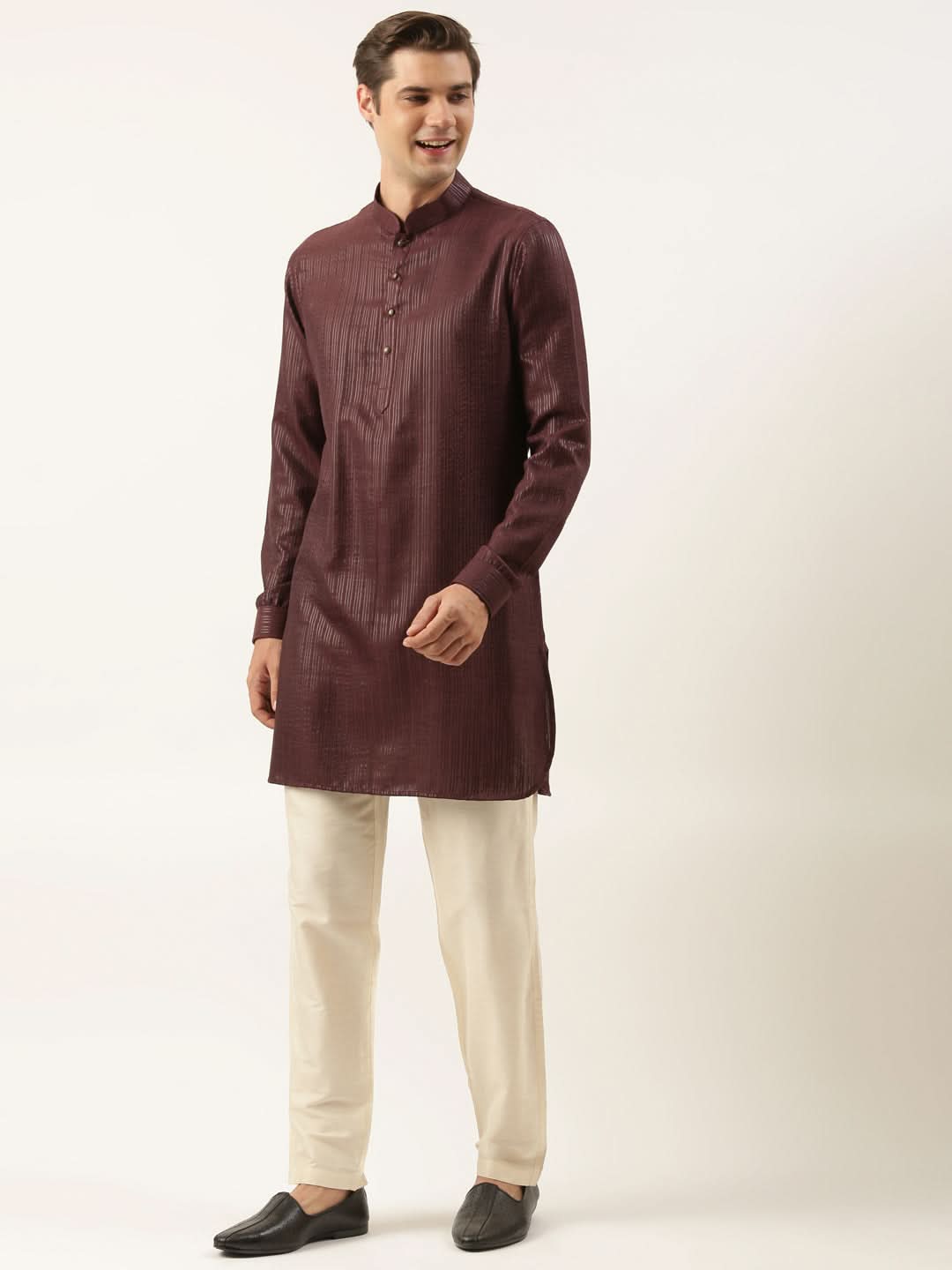 Wine Striped Short Kurta