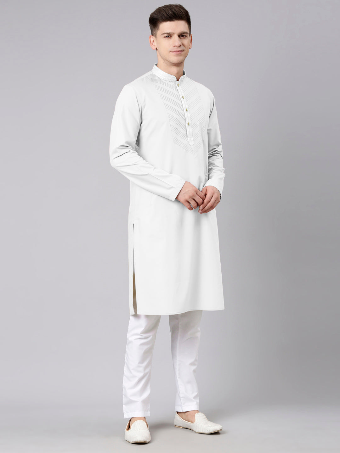 White Pleated Cotton Kurta Set