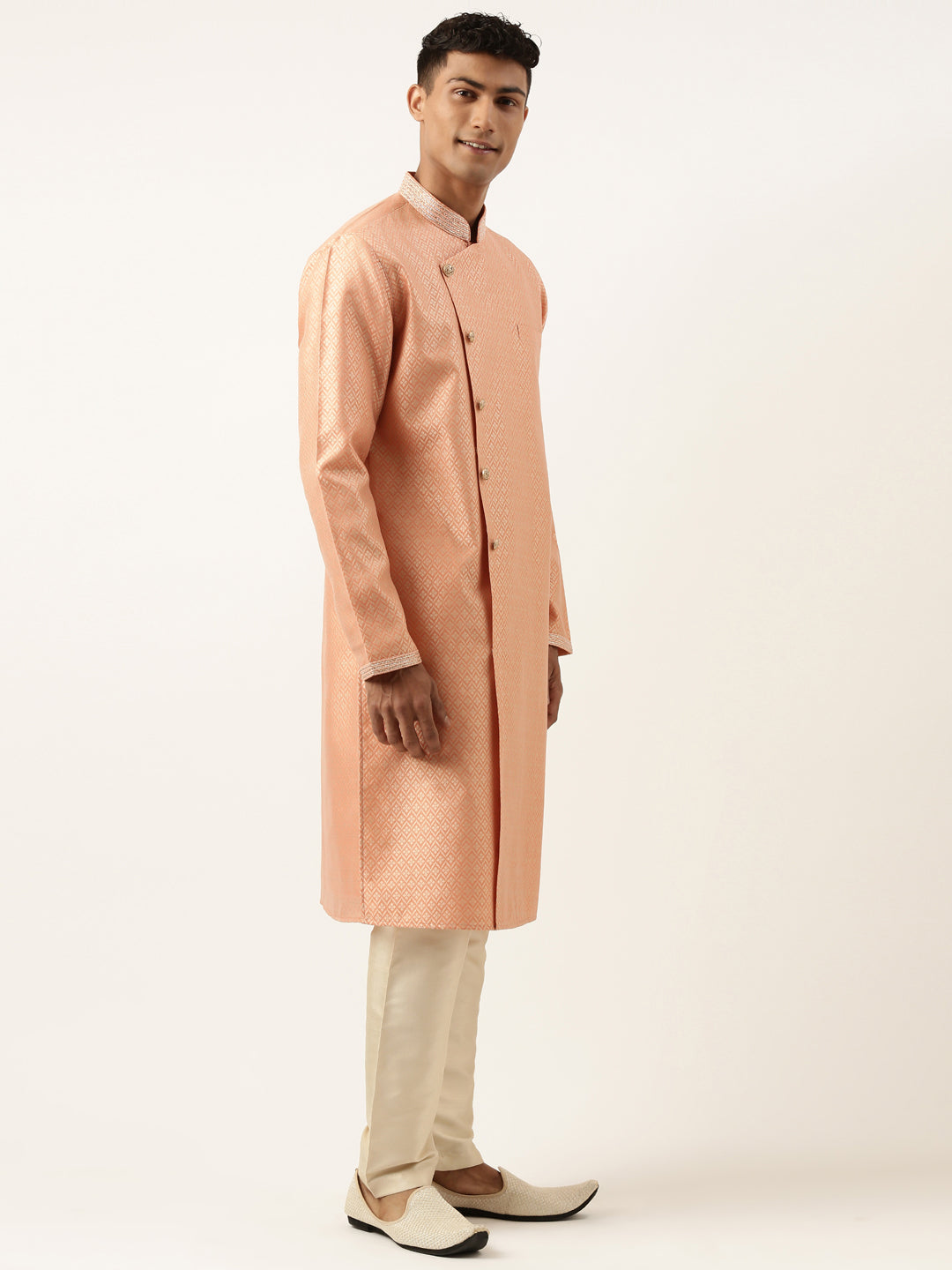 Orange Jacquard Kurta Set