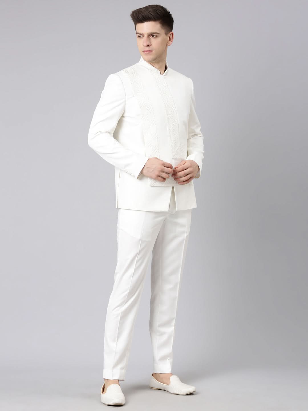 Offwhite Angrakha Geometrical Bandhgala