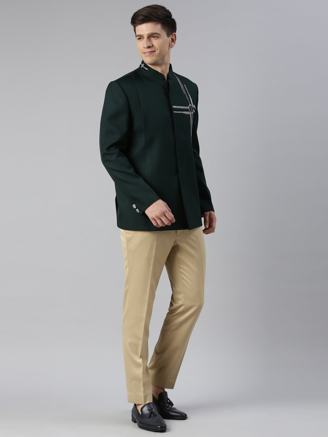 Bottle Green Embroidered Bandhgala